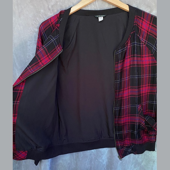 🎉Peyton Jensen Plaid Bomber Jacket, Size M,Red/Black/Royal Blue - Picture 3 of 9
